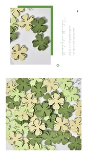 Detailed view of shamrock wooden pieces in three shades of green for DIY crafts