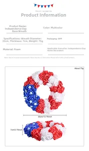 Detail of USA Independence Day wreath with red white blue foam roses and white stars