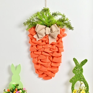 Couronne de Pâques en forme de carotte avec maille orange et nœud en toile de jute