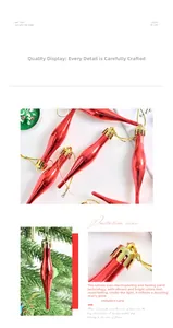 Détail d'ornements de Noël rouges en forme de goutte avec une finition métallisée brillante