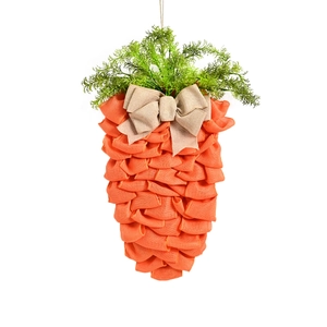 Couronne de carottes de Pâques en maille orange avec feuilles vertes et nœud