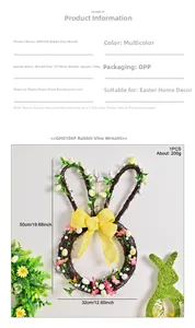 Detailed size chart for rabbit-shaped Easter wreath with dimensions 32x50cm and weight 200g