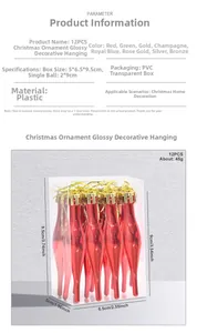 Vue macro de 12 ornements stalactites de Noël en boîte avec détails des dimensions