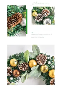Close-up of Nordic Christmas wreath with pine cones and colorful ornaments on white backdrop