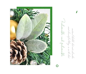 Macro view of Christmas wreath featuring natural pinecones and metallic festive ornaments