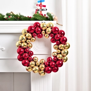 Christmas wreath featuring metallic red and gold electroplated ornaments for home decor