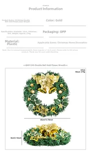 Detailed size specifications for a 35cm Christmas wreath with bells and golden flowers