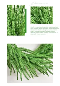 Detail of green Norfolk pine wreath with realistic PE needles for Christmas wall decor