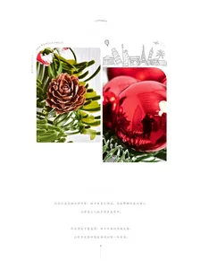 Detailed close-up of festive red ornaments, pine cones, and green pine needles on white background