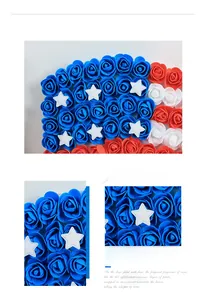 Détail macro de roses en mousse PE rouges, blanches et bleues avec motif de drapeau américain