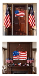 Vues détaillées de la couronne de roses drapeau américain sur porte et cheminée