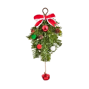 Nordic Christmas pine cone ornament with red berries, bells and a festive bow tie