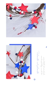Détail de la couronne patriotique avec étoiles rouges blanches bleues sur rotin naturel