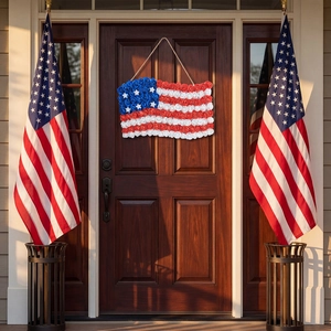 Couronne de roses drapeau américain pour décoration de porte de fête nationale US