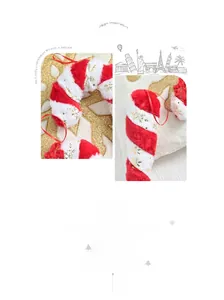 Macro shot of plush red and white Christmas candy canes with gold snowflake prints