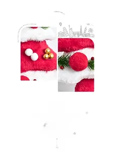 Detailed view of plush mini Christmas tree with gold ornaments and red berries