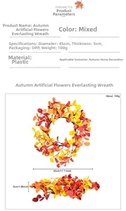 Detailed size chart of a 45cm autumn pumpkin and eucalyptus wreath for home decoration