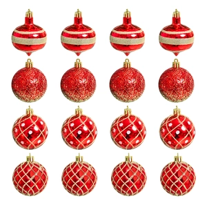 16pcs Christmas balls set in 6cm with painted red and gold patterns for tree decoration