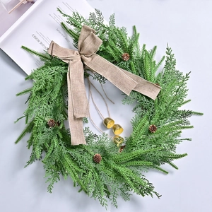 Nordischer Weihnachtskranz Mit Künstlichen Kiefernnadeln Zapfen Leinen Schleife Goldenen Glocken Für Haus Haustür Dekoration