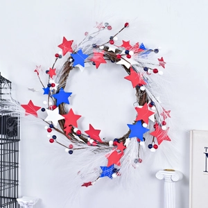 Couronne patriotique du 4 juillet avec étoiles rouges, blanches et bleues et baies