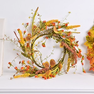 Thanksgiving Harvest Autumn Wreath Foam Eucalyptus Lavender Leaves Artificial Flower Door Hanging Wall Decoration Home Ornament