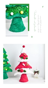 Detailed plush texture of green sequined and red-white tiered mini Christmas trees