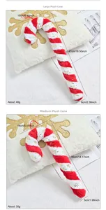 Detailed comparison of plush red and white striped candy cane ornaments with gold star print
