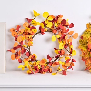 Autumn Eucalyptus Leaves Wreath With Mini Pumpkins For Thanksgiving Halloween Harvest Festival Home Door Window Decor