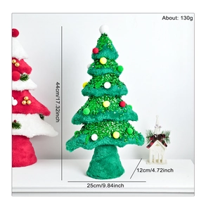 Macro detail of plush green Christmas tree with colorful sequins and soft pompom ornaments