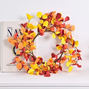 Autumn eucalyptus leaf wreath with mini pumpkins for Thanksgiving home wall decoration