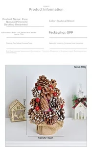 Detailed size chart for mini Christmas tree with pine cones, red berries and burlap base