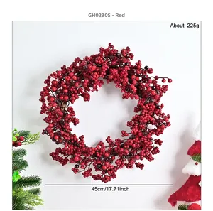 Detailed view of 45cm artificial red berry Christmas wreath with dense berry clusters