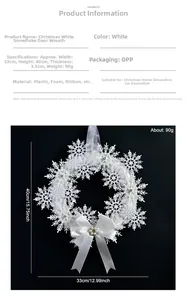 Dettaglio ghirlanda natalizia bianca da 40cm con fiocchi e perle eleganti