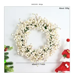 Detail of 45cm cream berry Christmas wreath made of realistic faux winter berries
