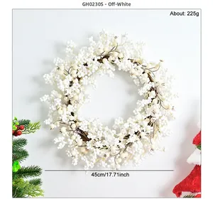 Detail of off-white berry wreath showing 45cm diameter size and 225g product weight