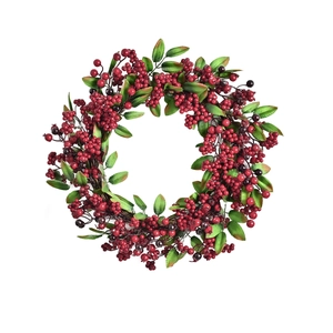 Christmas red berry wreath with holly leaves for holiday home and living room decoration