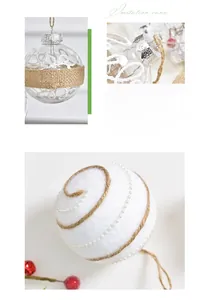 Detailed close-up of Christmas ornaments with lace, burlap twine, and faux pearl accents