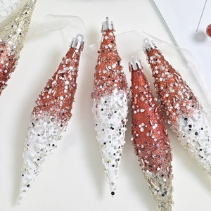 6pcs glitter sequin teardrop Christmas ornaments with red and gold gradient finish