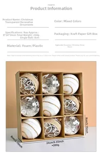 Set of 9 elegant 8cm Christmas ball ornaments in a kraft box for tree decoration