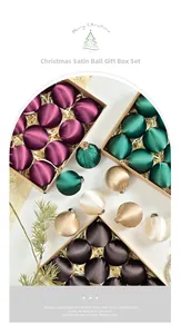 Exquisite gift box featuring assorted satin-wrapped Christmas balls with soft metallic luster