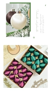 Close-up of velvet satin Christmas ornaments in multiple colors with gift box packaging