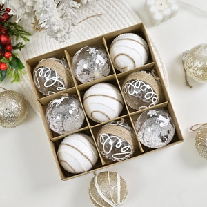 Christmas Ball Ornaments Plastic Burlap Artificial Pearls Shatterproof Xmas Tree Hanging Baubles Holiday Party Rustic Nordic Style