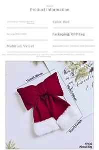Detailed size specifications of large red velvet Christmas bow with white faux fur trim