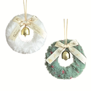Lot de deux couronnes de Noël en peluche avec cloches dorées et rubans Joyeux Noël