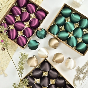 Elegant satin velvet Christmas ball ornaments set in various colors with luxury gift box