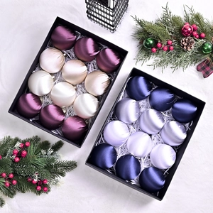 Satin fabric Christmas ball ornaments set in luxury gift boxes with velvet texture balls
