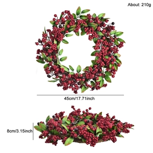 Künstlicher Adventskranz mit roten Beeren, 45 cm Durchmesser und 8 cm Dicke für Deko