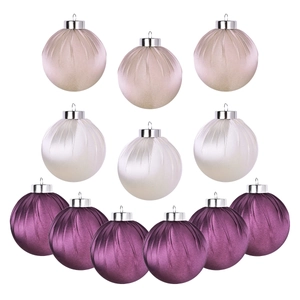 12-piece luxury satin velvet Christmas ball ornaments in champagne white and purple