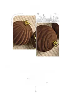 Detailed view of 8cm brown flocked Christmas balls with spiral texture and gold caps