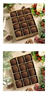 Brown flocked Christmas ball set in a kraft box with pines and berries festive decor